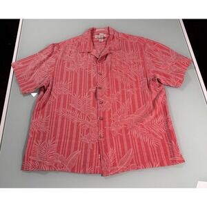 Paradise Collection Camp Shirt Men's Size Large Salmon Palm Leaves DadCore